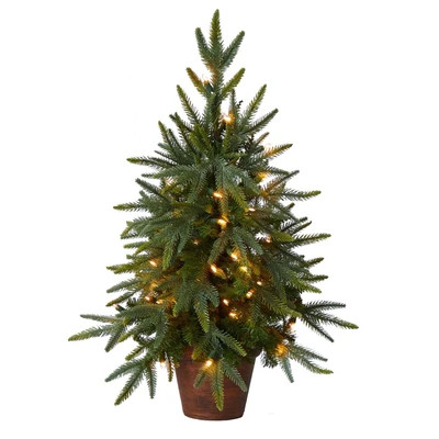 2.5' Pre-Lit Artificial Christmas Tree with 50 Clear Lights in Decorative Planter | Nearly Natural