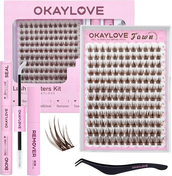 OKAYLOVE Brown Lash Clusters Kit, FAWN 10-18mm Wispy Lashes Clusters Kit Natural Eyelash Clusters... | Amazon (US)