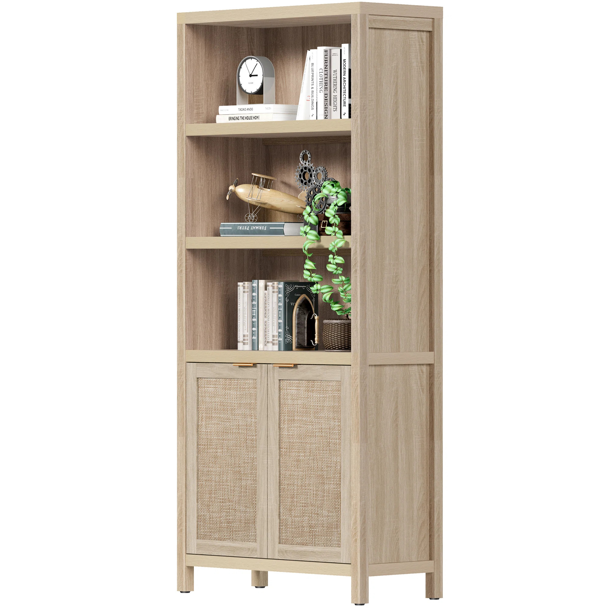 Marliee 72.1'' H Bohemian - Inspired Rattan Bookcase with Storage Cabinet and Adjustable Shelves | Wayfair North America