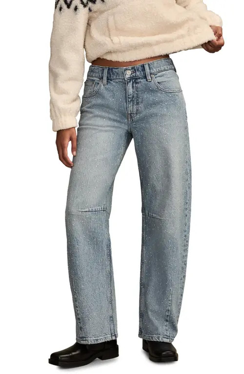 Lucky Brand Lucky Legend Embellished Barrel Leg Jeans in Confidence Wash at Nordstrom, Size 29 X 28 | Nordstrom