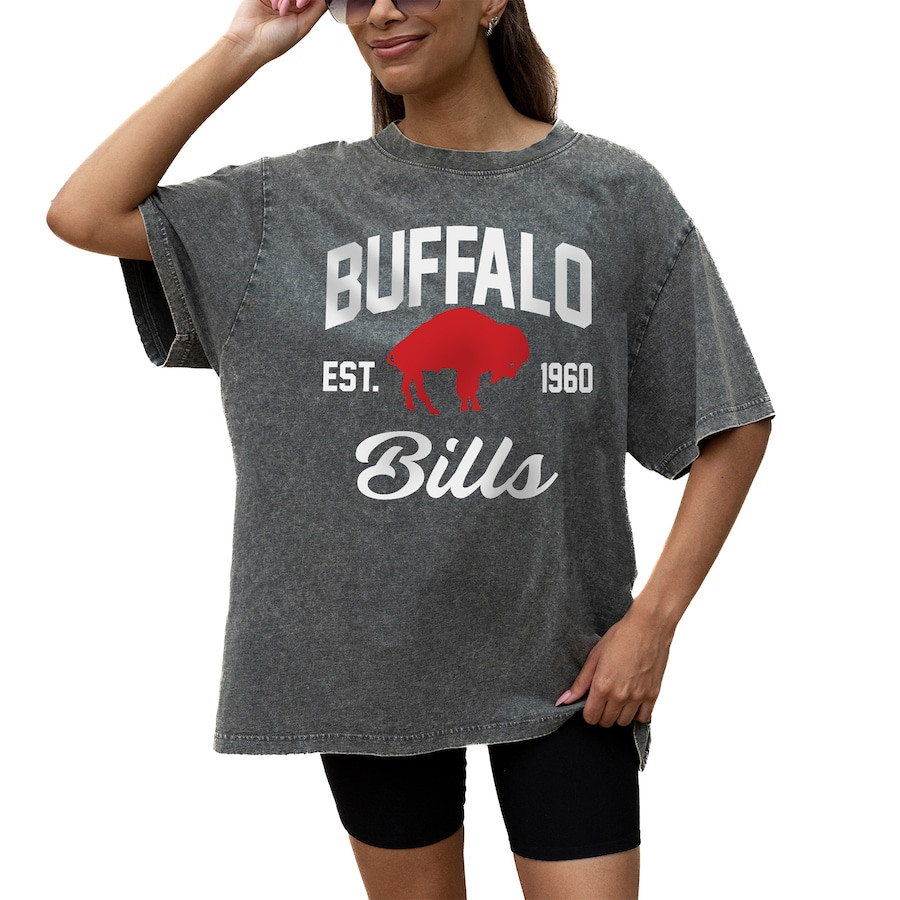 Women's Buffalo Bills Gameday Couture Grey Throwback Oversized Snow Wash T-Shirt | NFL Shop