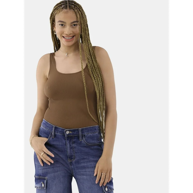 No Boundaries Seamless Ribbed Square Neck Bodysuit, Women's and Women's Plus | Walmart (US)