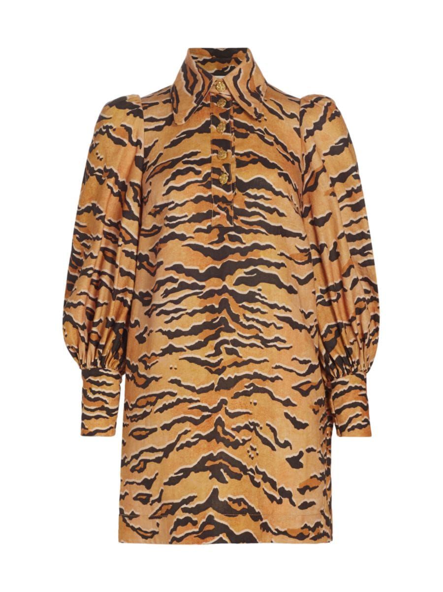 Matchmaker Tiger-Print Linen Shift Minidress | Saks Fifth Avenue