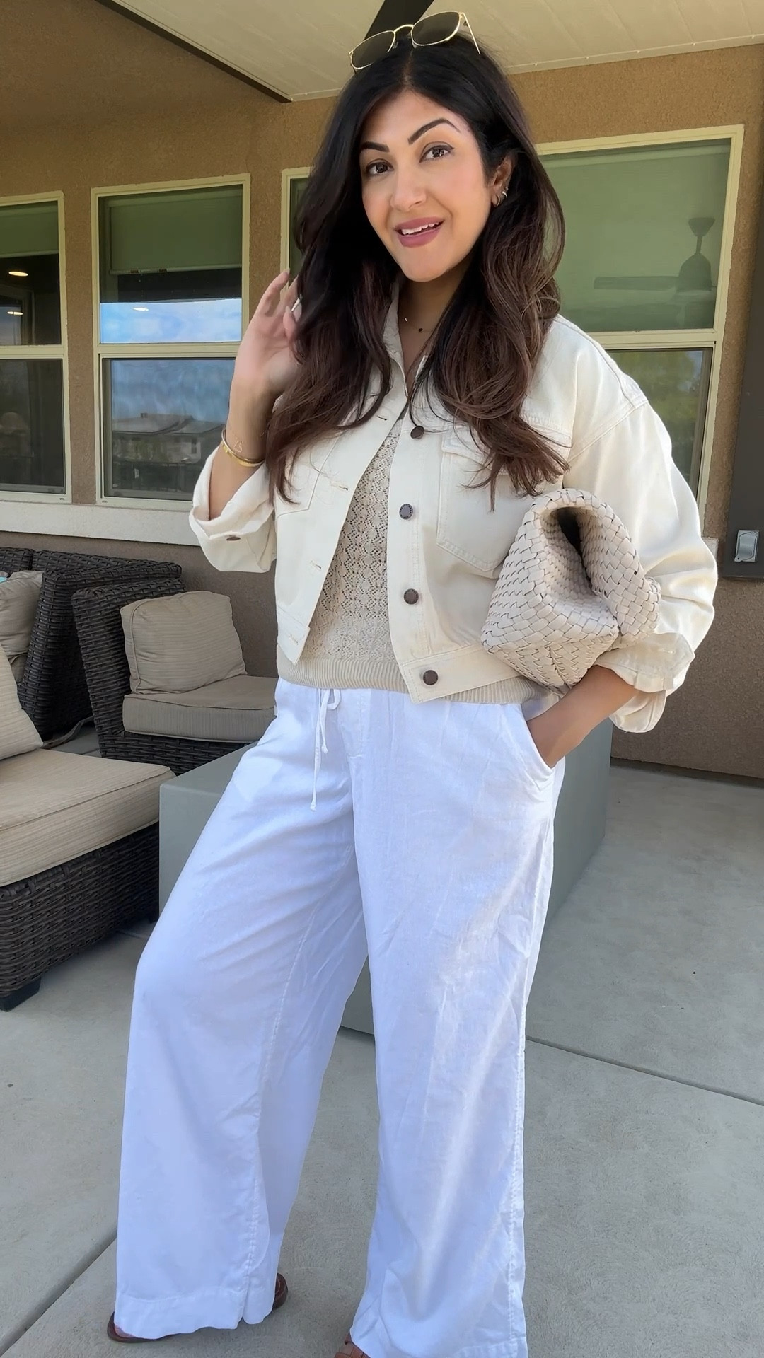 Lightweight outfit for the summer heat! Linen pants, crochet top and light denim jacket. 
25% OFF sitewide until Sunday 7/6 with code FOURTHOFF

#summeroutfit

#LTKSeasonal #LTKTravel #LTKSaleAlert