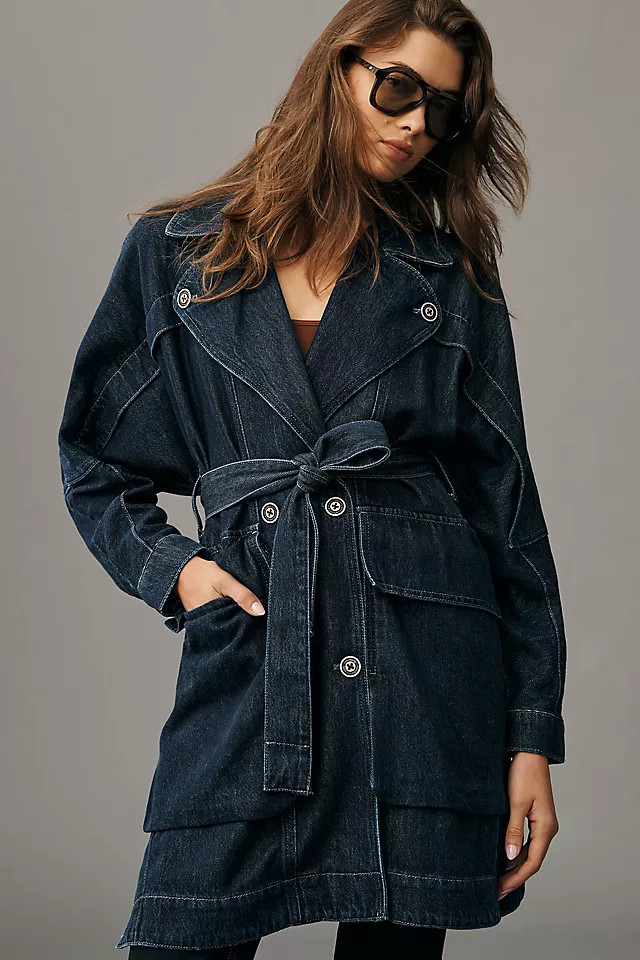 Pilcro Oversized Draped Dolman Denim Trench Coat | Anthropologie (US)