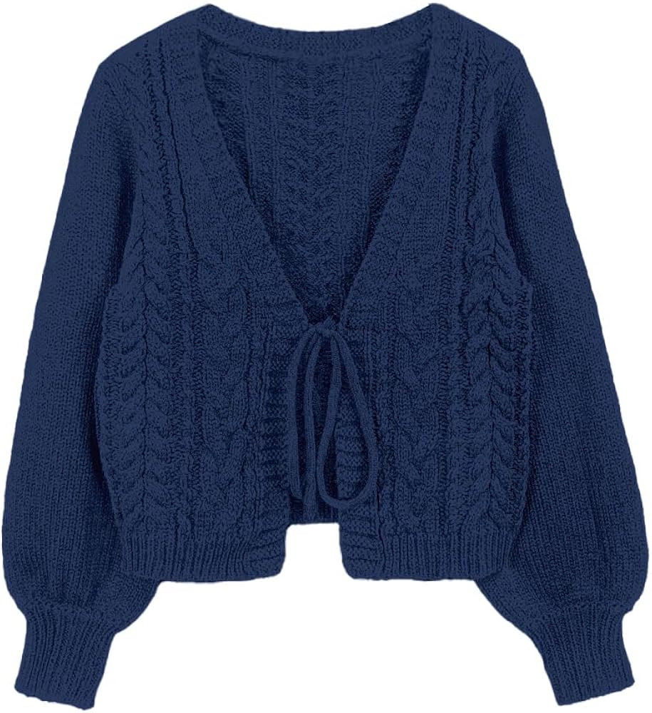 SKAYS Womens Tie Front Bow Cardigan Sweaters Cropped Cable Knit Cardigans Trendy Fall Lightweight... | Amazon (US)