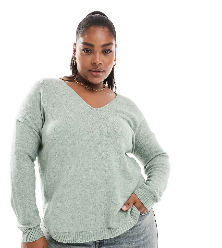 ONLY Curve – Pullover in meliertem Hellgrün mit V-Ausschnitt | ASOS (Global)