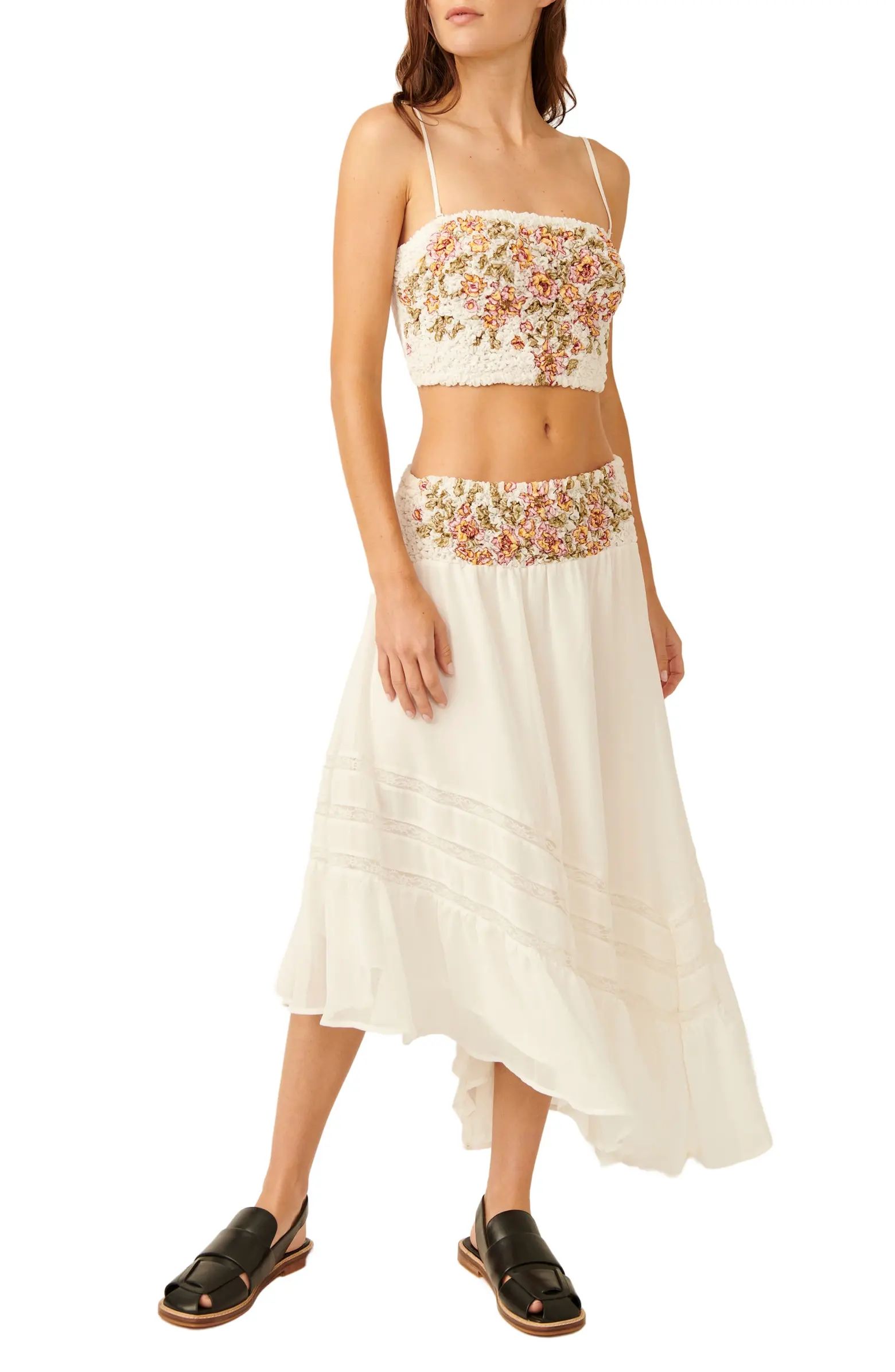 Free People Augusta Floral Appliqué Crop Top & Asymmetric Skirt Set | Nordstrom | Nordstrom
