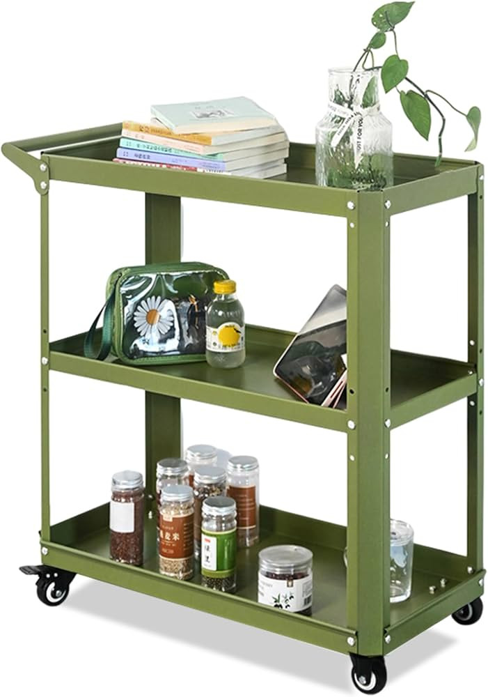3 Tier Metal Utility Rolling Cart with Wheels, Green | Amazon (US)