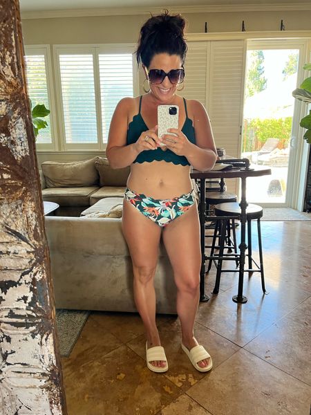 Triple digit days = pool days! I love this CupShe scalloped bikini! The top has adjustable straps that crisscross and tie in the back! For reference I’m 34D, 5’2” 130lbs and wearing a medium. My new oversized sunglasses come in a pack of 3 for $22!

#LTKcurves #LTKswim #LTKSeasonal