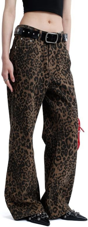 Vamtac Leopard Print Jeans for Women Y2k Pants Leopard Jeans Straight Leg Jeans Baggy Jeans Cheet... | Amazon (US)