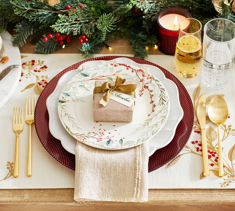 Monique Lhuillier Gold Shimmer Frayed Linen Napkins - Set of 4 | Pottery Barn (US)