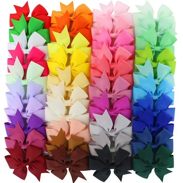 40Pcs Multicolor Ribbon Bow Hair Clip Pure Color Hairpin Hair Accessories For Baby Girls Kids Tee... | Walmart (US)