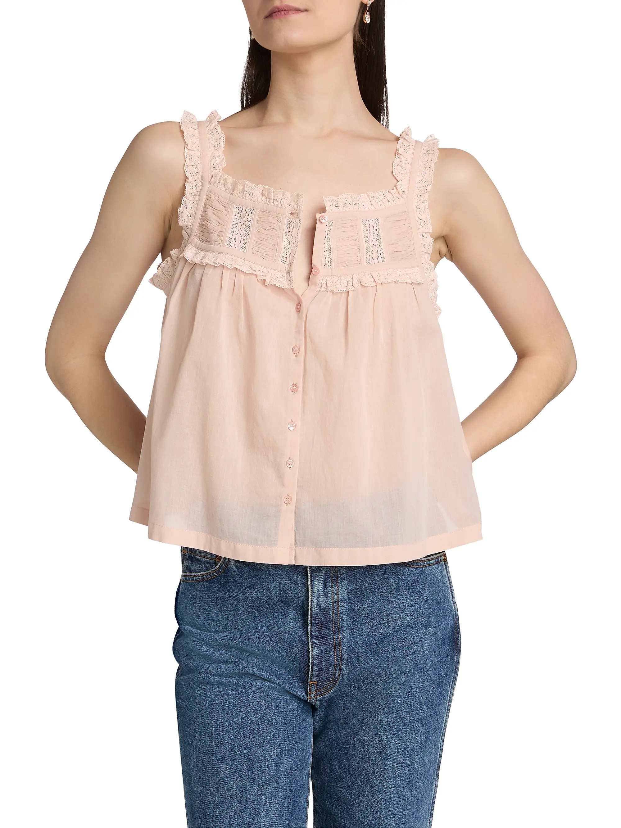 DÔEN Fidella Lace Cotton Top | Saks Fifth Avenue | Saks Fifth Avenue