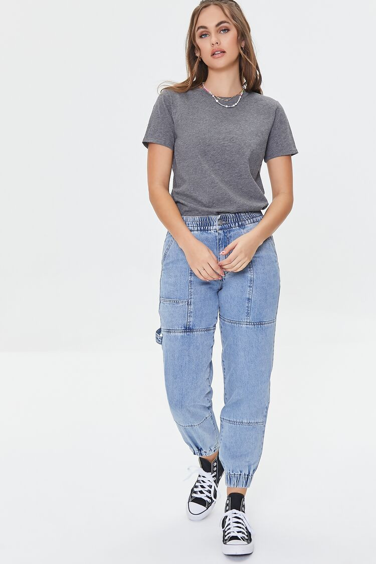 Women Denim Utility Joggers in Medium Denim | Forever 21 (US)