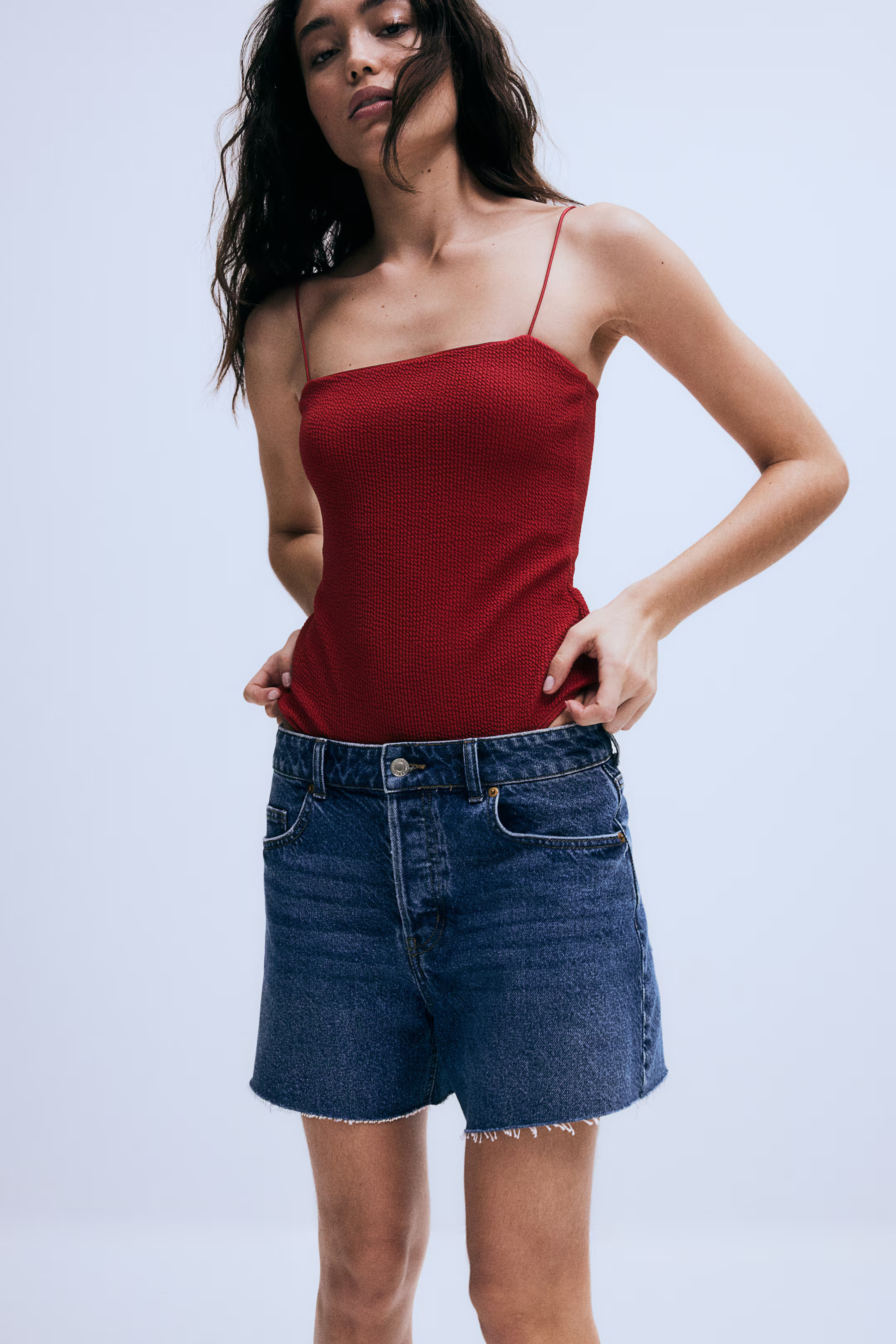 Denim shorts - Regular waist - Short - Dark denim blue - Ladies | H&M GB | H&M (UK, MY, IN, SG, PH, TW, HK)