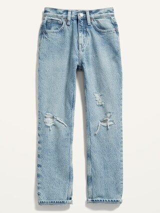 High-Waisted Slouchy Straight Light-Wash Ripped Jeans for Girls | Old Navy (US)