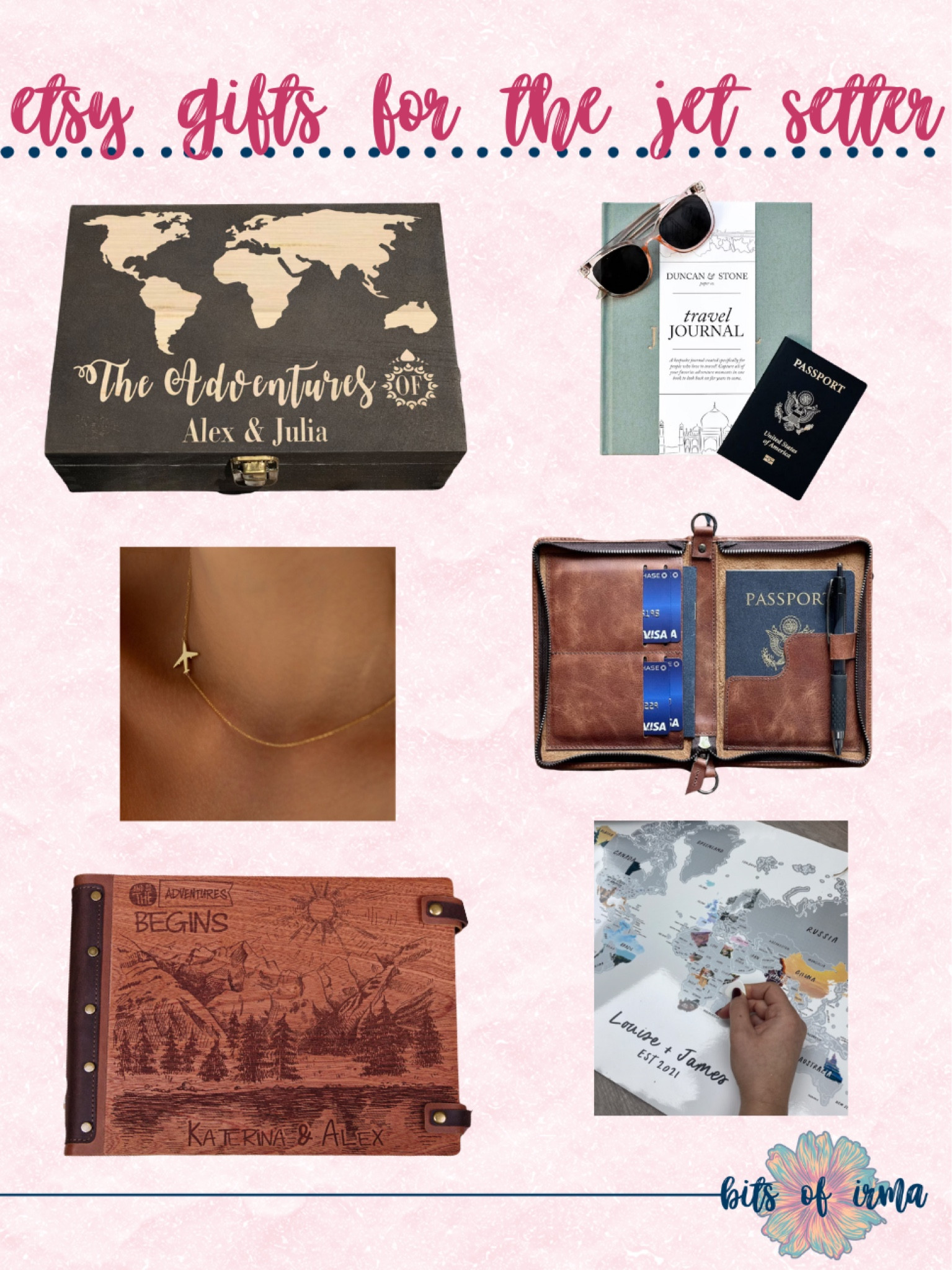 Etsy Gifts for the Jet Setter

Etsy | Etsy Gifts for Traveler | Travel | Etsy Gifts for the Jet Setter | International Travel | Travel Journal | Travel Accessories | Keepstake Box |  Passport Holder | Travel Jewelry 

#LTKGiftGuide #LTKeurope #LTKHoliday