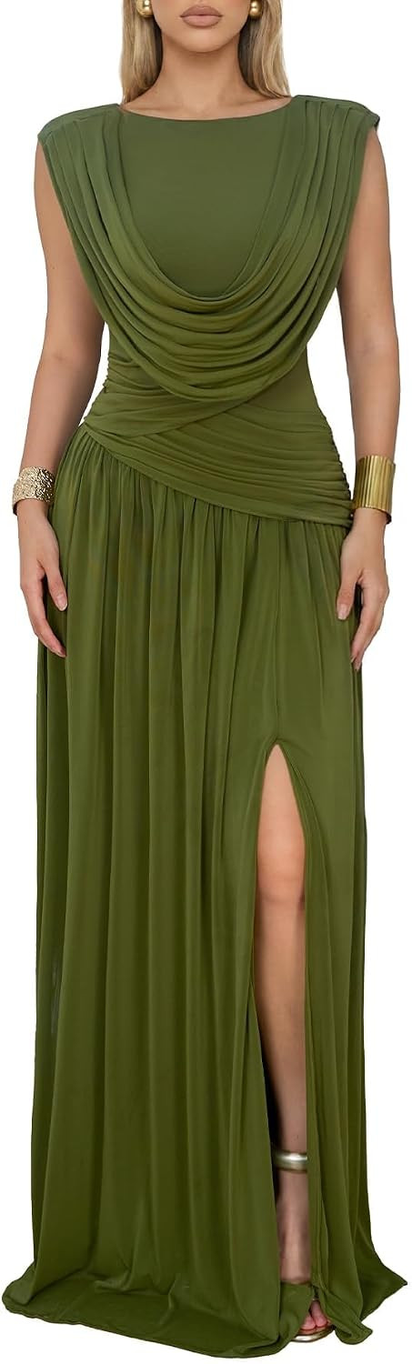 Women Athena Convertible Ruched Formal Wedding Guest Maxi Dress | Amazon (US)
