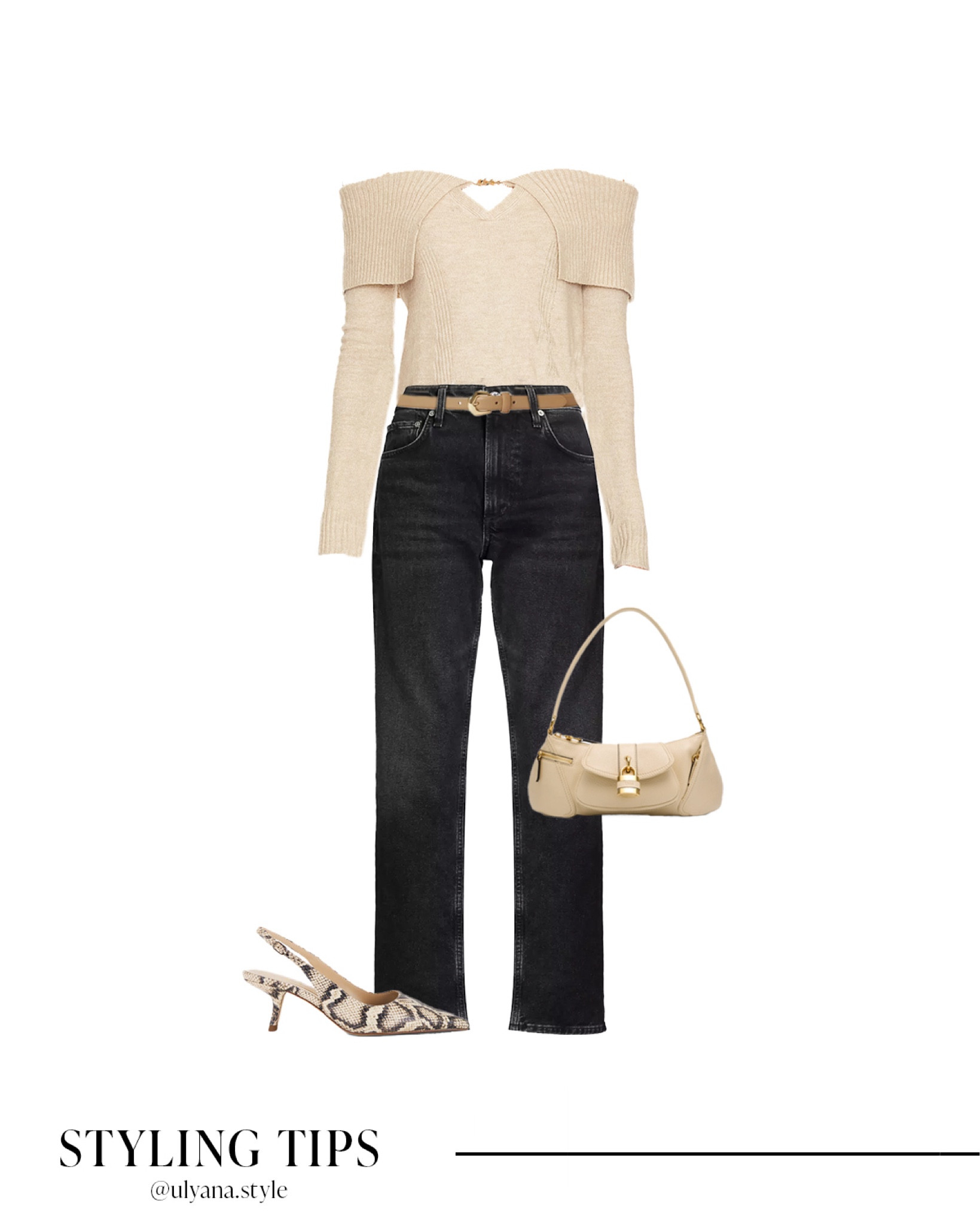 An off the shoulder sweater top paired with black jeans, snakeskin sling back heels, and a shoulder bag makes a cute fall date night outfit.
.
.
.
.
.
.
#LTKSeasonal #LTKHoliday #LTKU #LTKSaleAlert #LTKGiftGuide #LTKWorkwear #LTKTravel #LTKShoeCrush #LTKItBag 

Fall outfits | fall fashion | date night tops | fall tops | cute tops | dressy top | cream sweater | sweater outfits | jeans outfits | jeans and nice top | black jeans outfits | black denim jeans | jeans and heels | fall jeans | outfit inspo | outfit ideas | fall heels | nude heels | fall bags | designer bags | dressy heels | work heels | closed toe heels 

#LTKStyleTip #LTKFindsUnder50 #LTKFindsUnder100