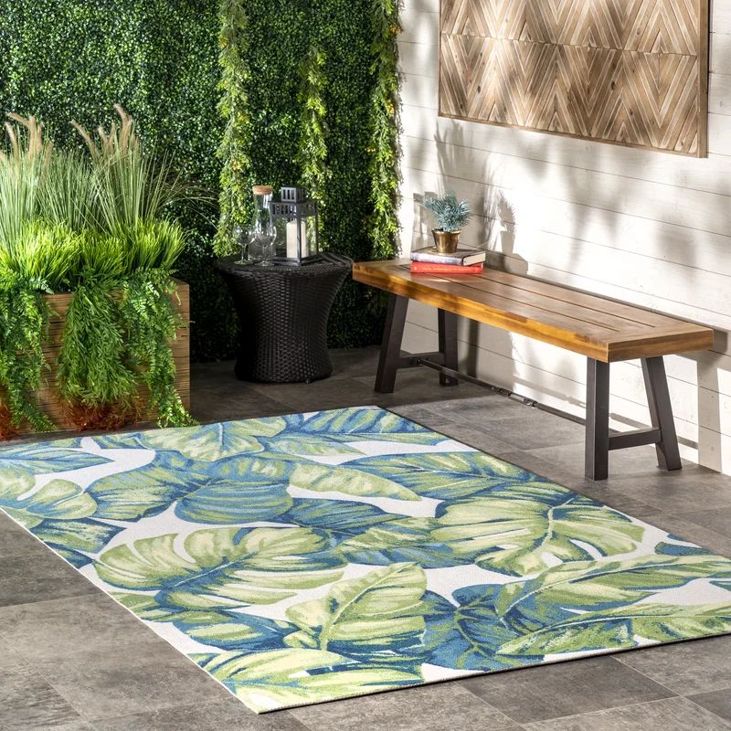 Commer Floral Indoor / Outdoor Area Rug in Green | Wayfair North America