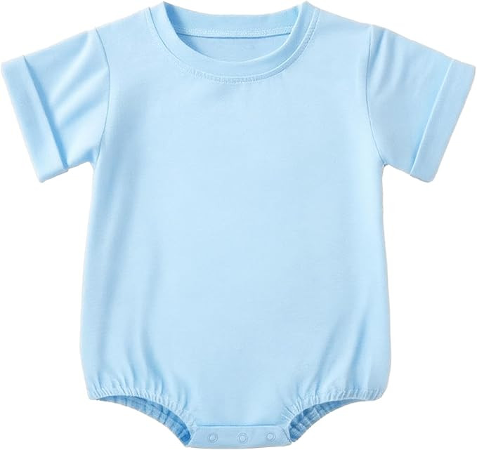 Baby Boy Girl Bubble Romper Short Sleeve Plain Bodysuit T-Shirt Tops Crewneck Outfit | Amazon (US)