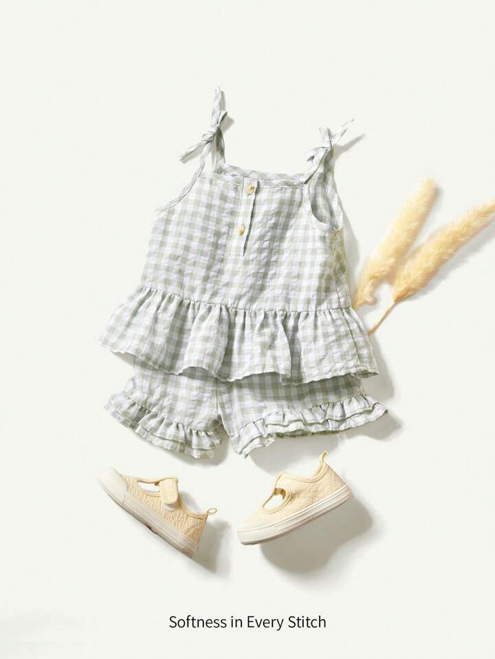 Cozy Cub Baby Girl Colorful Grid Pattern Cami Top And Casual Shorts Set Matching Set | SHEIN USA | SHEIN