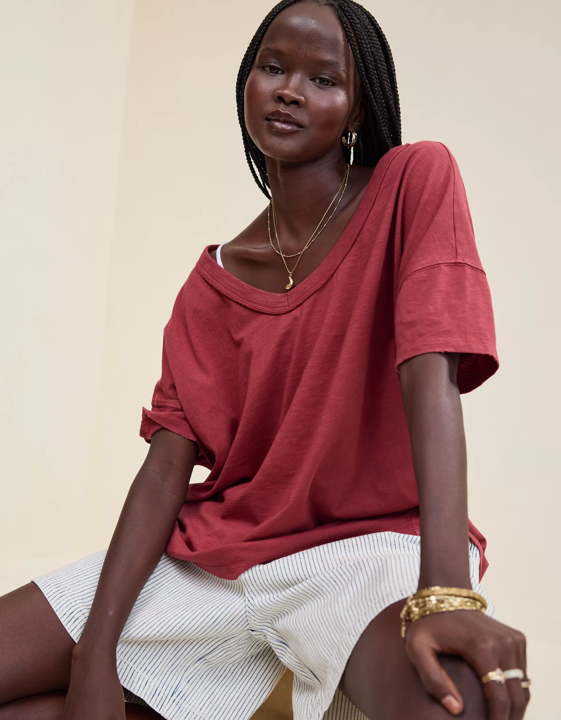 Aerie Oversized V-Neck Boyfriend T-Shirt | Aerie