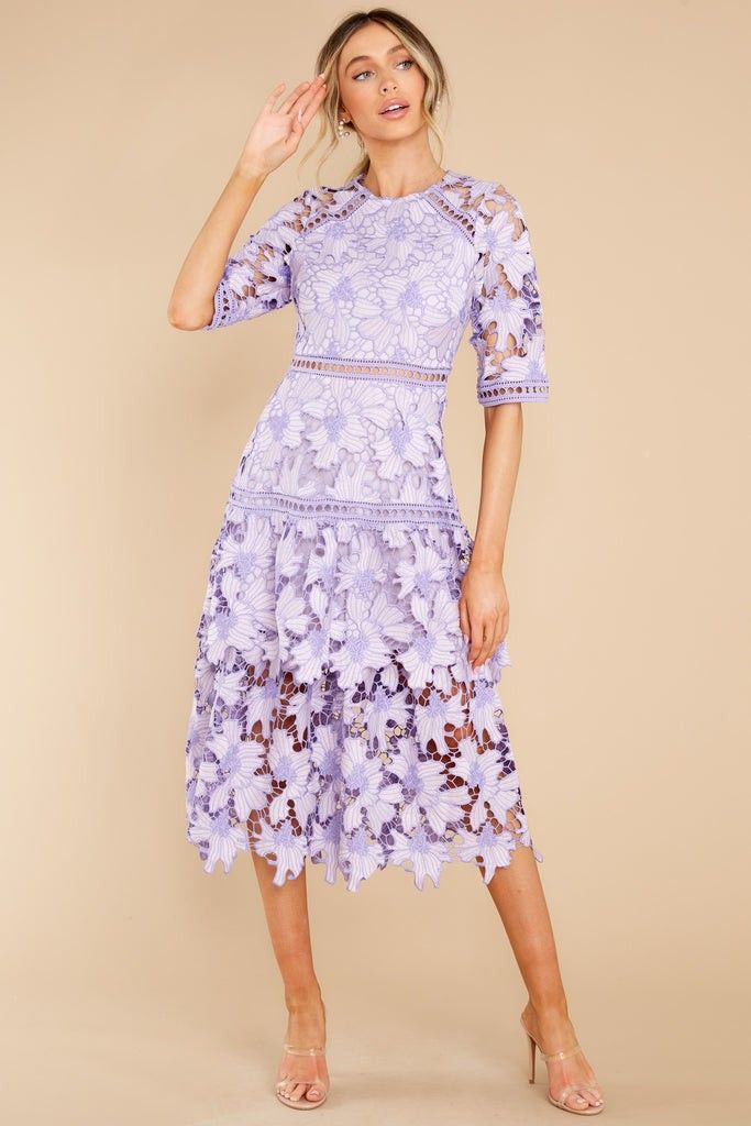 Get To The Point Lavender Lace Midi Dress- Easter Dress- Spring Wedding Guest | Red Dress 