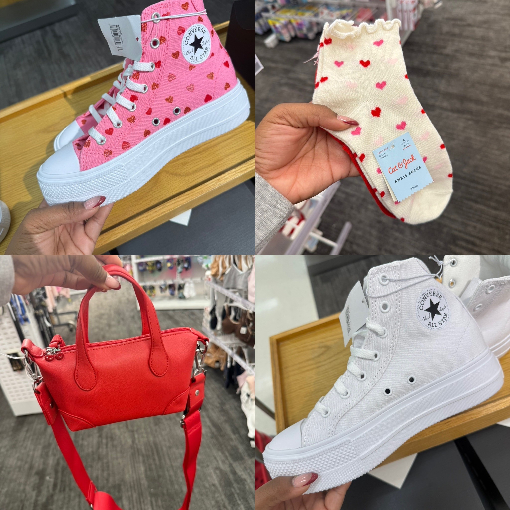 Targets Valentine Collection is out! Girls items are super cute! 
Kids Platform Converse 
Heart Socks
Red Mini Purse

#LTKKids