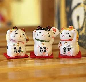 EatingBiting Set of 3 Japanese Ceramics Maneki Neko Lucky Fortune cat Figurines Waving Fortune De... | Amazon (US)