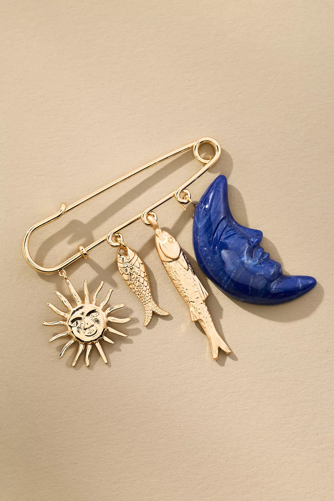 Moon & Fish Safety Pin Brooch | Anthropologie (US)