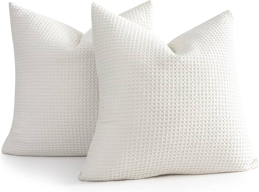 COCOPLOCEUS 26x26 Pillow Covers Set of 2 Euro Shams Cotton Euro Sham Pillow Covers Waffle Weave P... | Amazon (US)