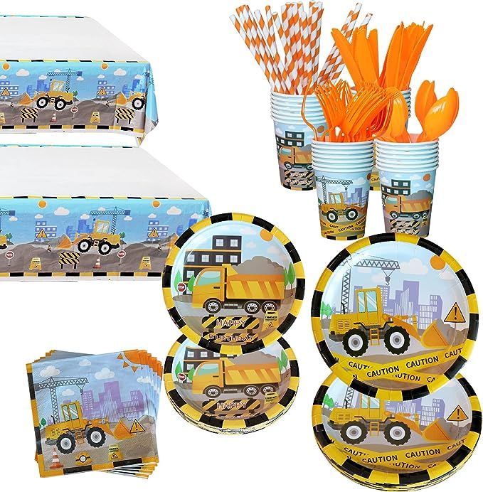 Construction Birthday Party Supplies, Truck Party Decorations Kits Set -Included Tablecover, Plat... | Amazon (US)