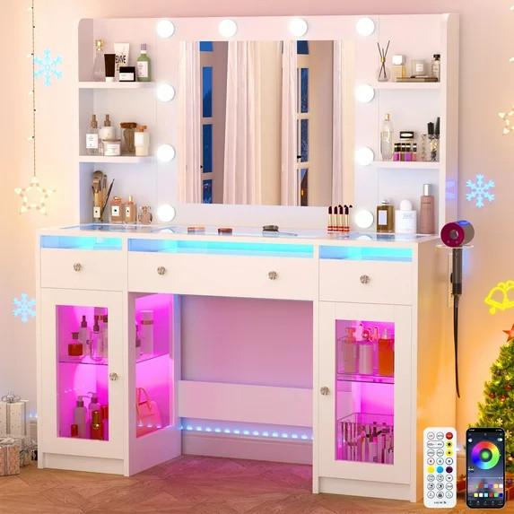 Blotout 47" Makeup Vanity Desk with Mirror and Lights, Storage Shelves, Vanity Desk with 6000-Col... | Walmart (US)