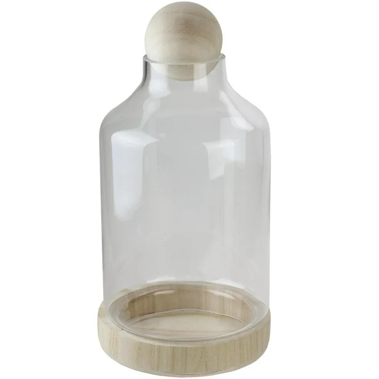 14" Transparent Glass Hurricane with Decorative Wooden Lid and Base - Walmart.com | Walmart (US)