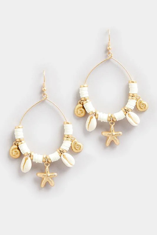 Gold Tone Beaded Shell Hoop Earrings | Yours Clothing UK