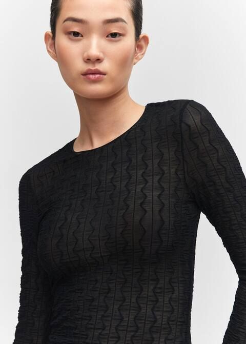 Long-sleeved t-shirt with ruffles -  Women | Mango USA | MANGO (US)