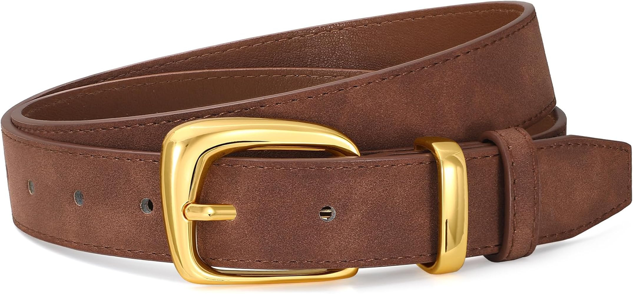 SANSTHS Women Suede Leather Belt for Dresses Jeans Fashion Retro Gold Buckle Ladies Waist Belts | Amazon (US)