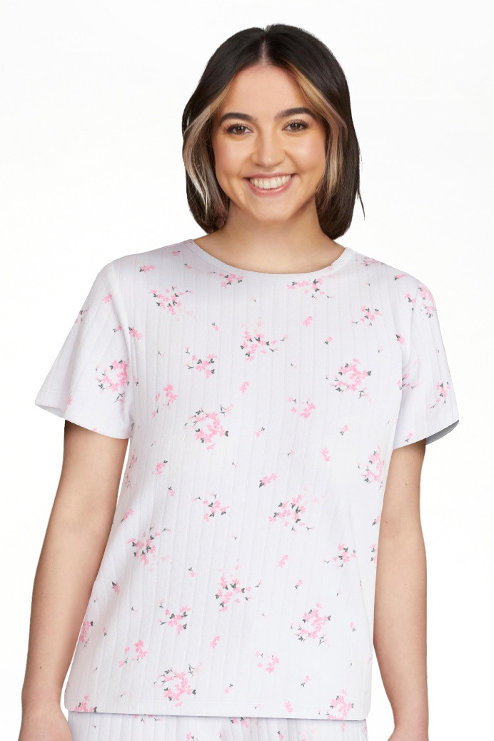 Joyspun Women’s Pointelle Knit Sleepwear Tee with Short Sleeves, Sizes XS-3X | Walmart (US)