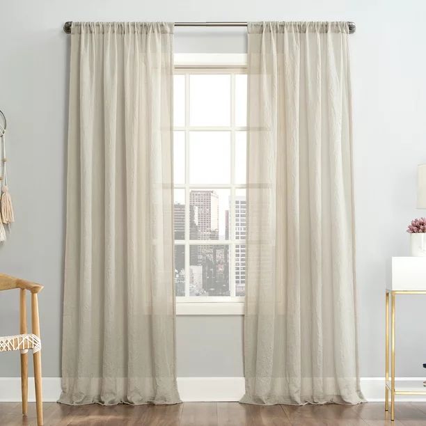 Mainstays Linen Textured Semi-Sheer Rod Pocket Curtain Panel - Walmart.com | Walmart (US)