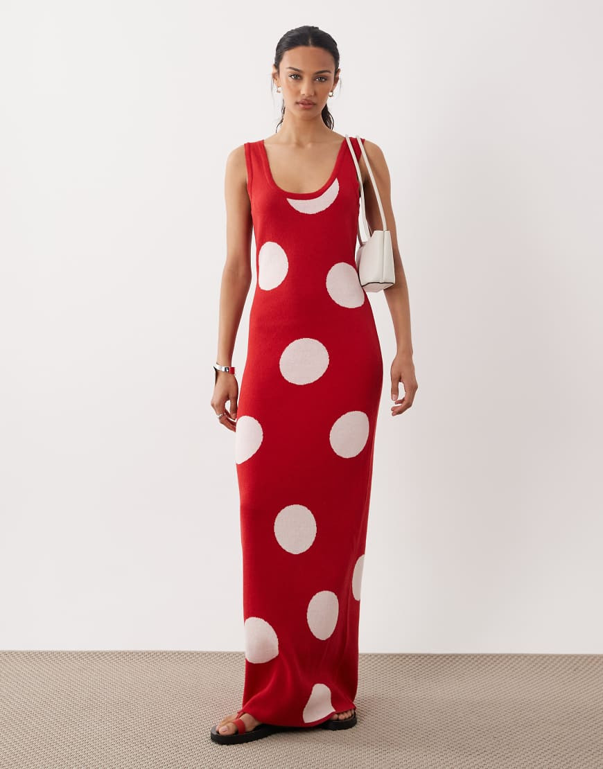 ASOS DESIGN knitted maxi dress in red polka dot-Multi | ASOS (Global)