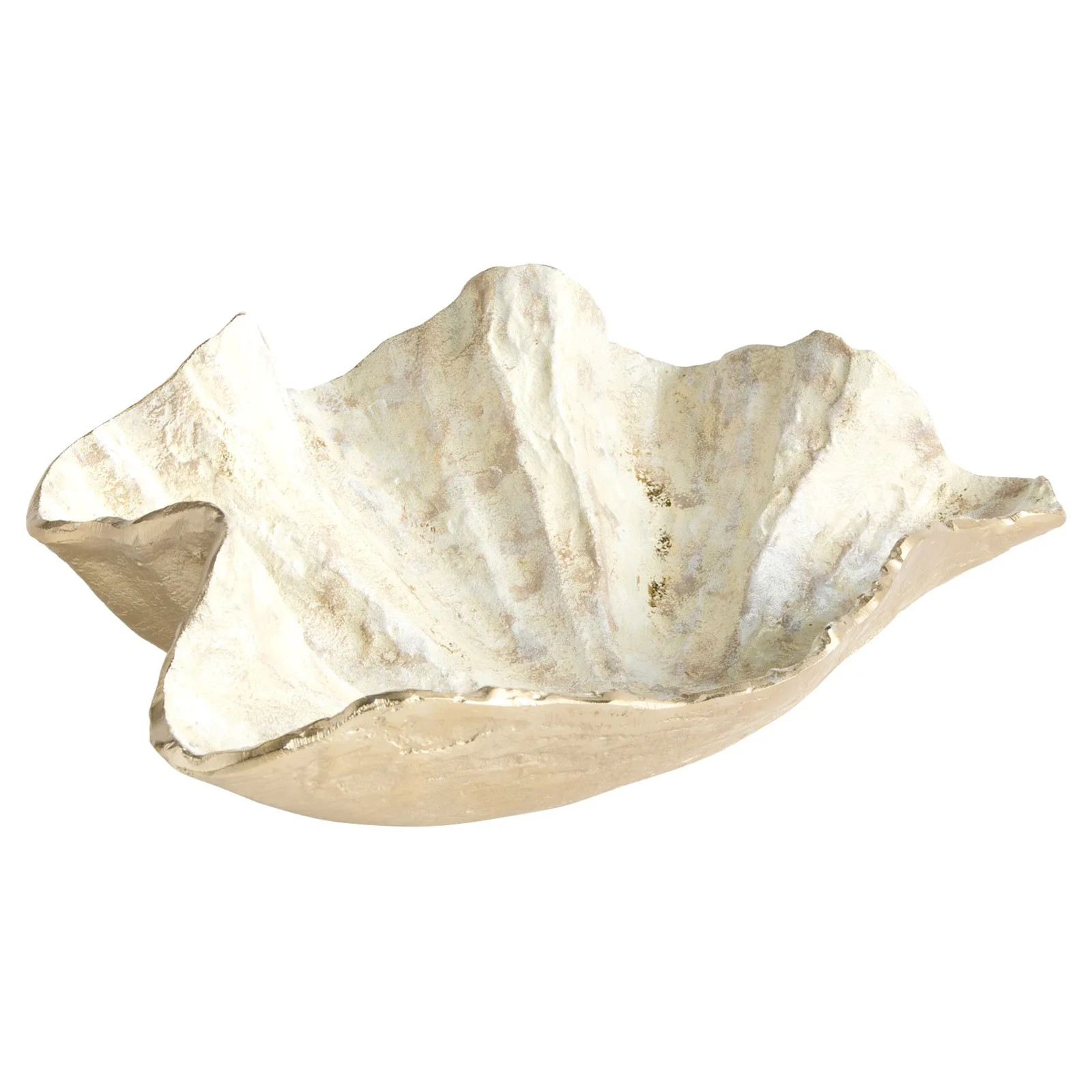 Harlow Coastal Beach Cream Aluminum Shell Decorative Bowl | Kathy Kuo Home