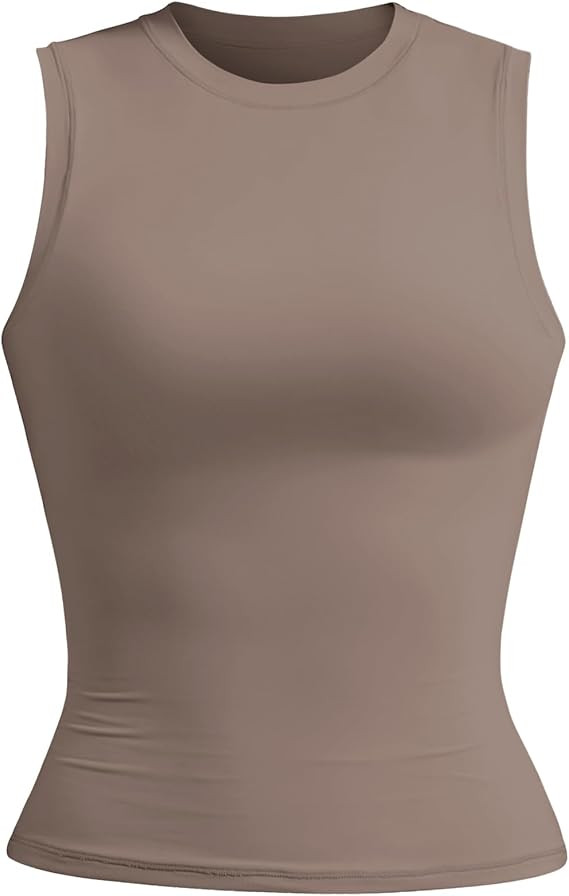 YEOREO Women Basic Mock Neck Workout Crop Top Sleeveless Double Lined Tank Tee Slim Fitted Ruched... | Amazon (US)