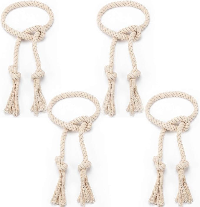 Apipi 4 Pcs Natural Cotton Curtain Tiebacks- Cream Color Farmhouse Style Curtain Holdback Rope, C... | Amazon (US)