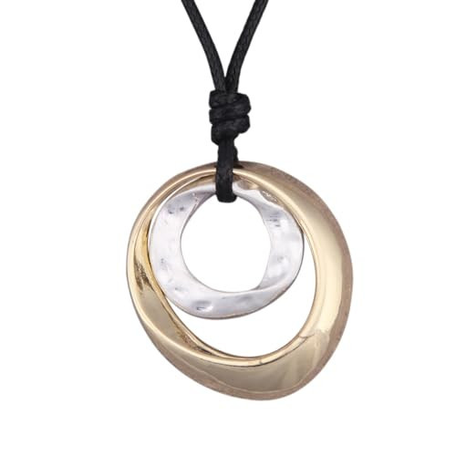 GelConnie Women's Pendant Necklace, Gold and Silver Leather Knot Design, Elegant Circle Statement Necklace for Casual & Formal Wear | Amazon (US)