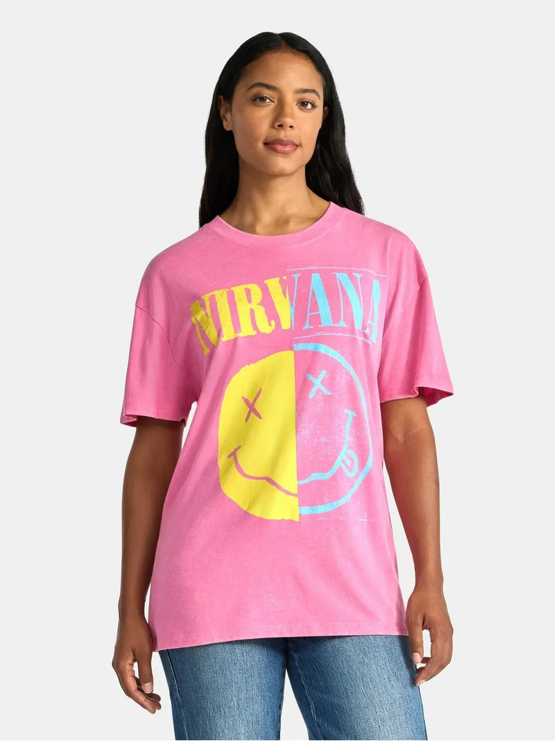 Nirvana Women's Front Back Graphic Band Tee with Short Sleeves, Sizes XXS-XXL | Walmart (US)