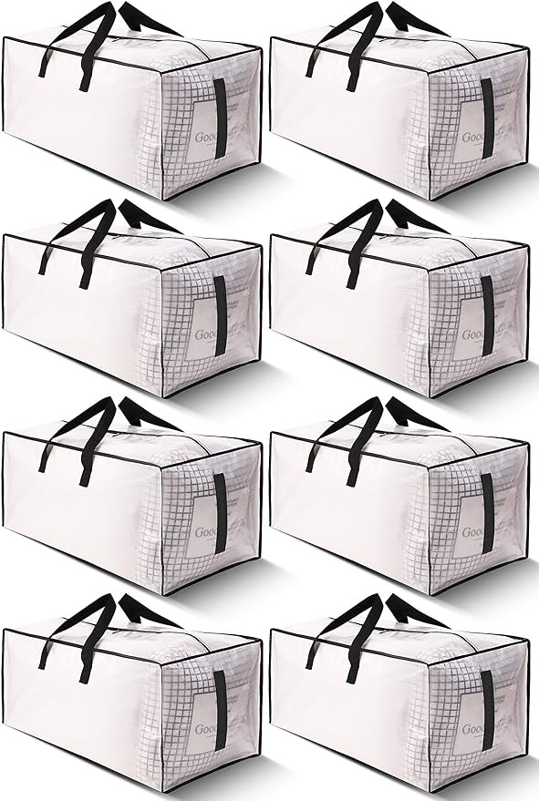 8 Pack Large Strong Moving Bags with Zippers & Carrying Handles - Water-Resistant - Heavy Duty St... | Amazon (US)