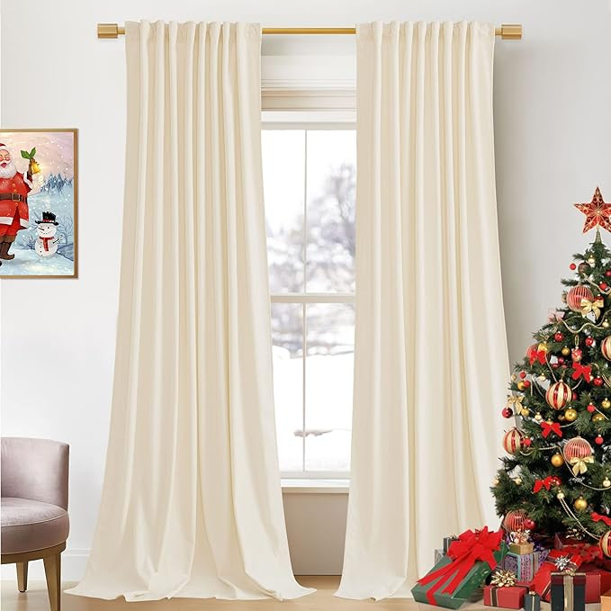 StangH Cream White Velvet Curtains 96 inches Long for Nursery Kids Room, Thick Soft Light Reducin... | Amazon (US)