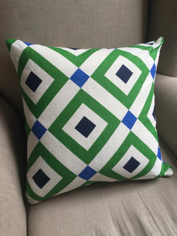 Kravet Vionnet Green and Blue Jonathan Adler Diamond Throw Pillow/cushion Cover | Etsy (US)